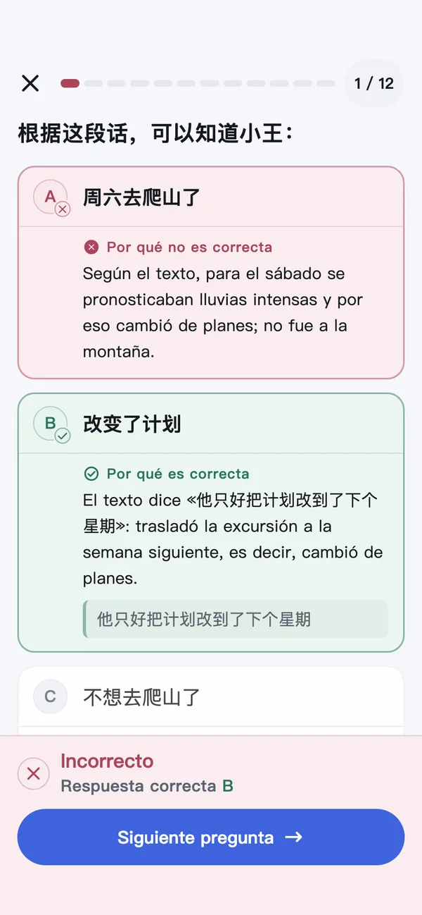 HSKOn · iPhone · Por qué es correcta · Por qué es incorrecta