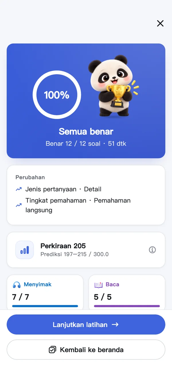 HSKOn · Android · Latihan selesai