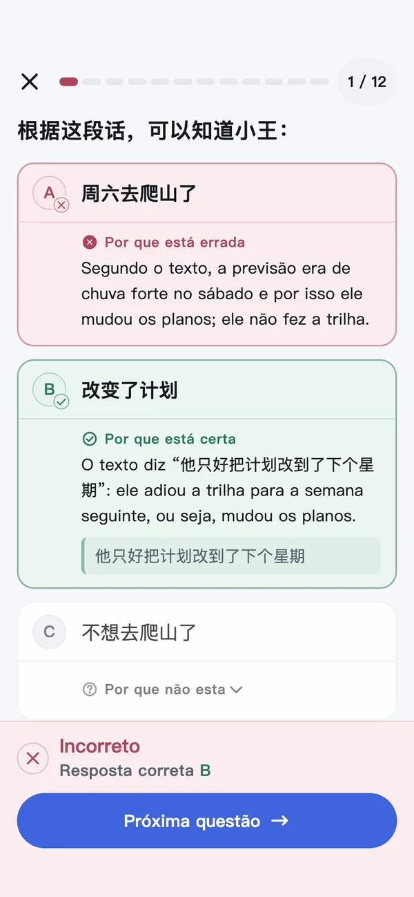 HSKOn · iPhone · Por que está certa · Por que está errada
